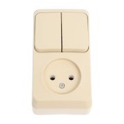 Блок ОП Этюд (1-м розетка без заземл. + 2-кл. выкл.) крем. SE BPA16-205K